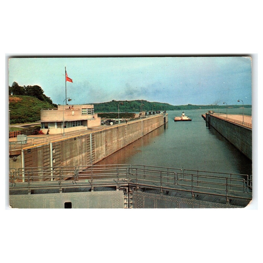 Kentucky Dam Locks Tennessee River TVA Vintage Plastichrome Postcard